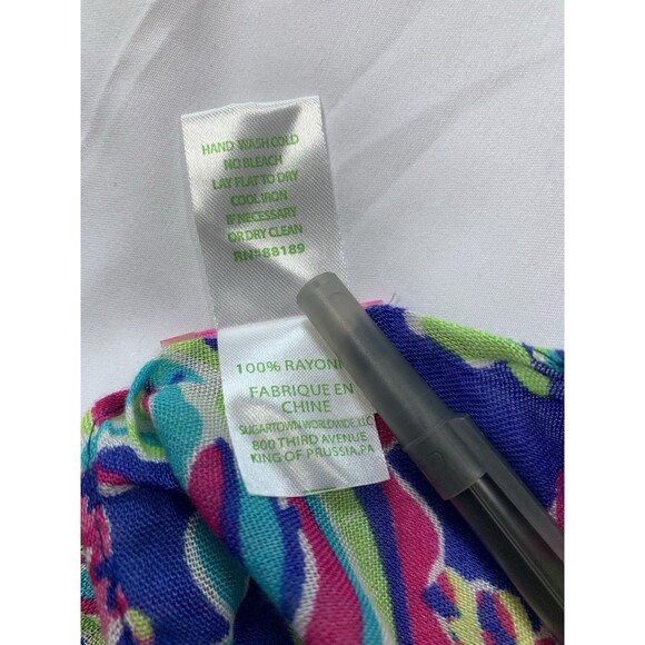 Lilly Pulitzer Toucan Play Riley Infinity Scarf Blue Pink Green VGUC - Picture 5 of 6